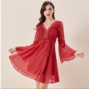 Custom Boutique Boho Womens Eyelet Hollow Black Flowy Formal Dress Chiffon Small